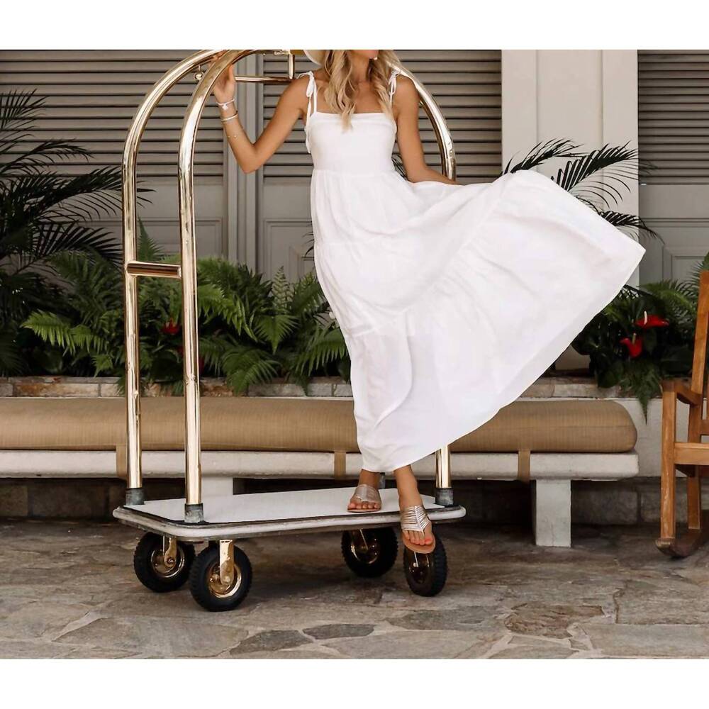 Kenny Flowers White Tiered Maxi Dress with Tie Straps